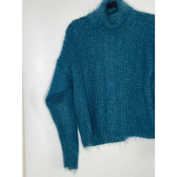 Vintage Y2K‎ Silverleaf Mohair Blend Boxy Crop Turtleneck Sweater Small Blue - Picture 2 of 8